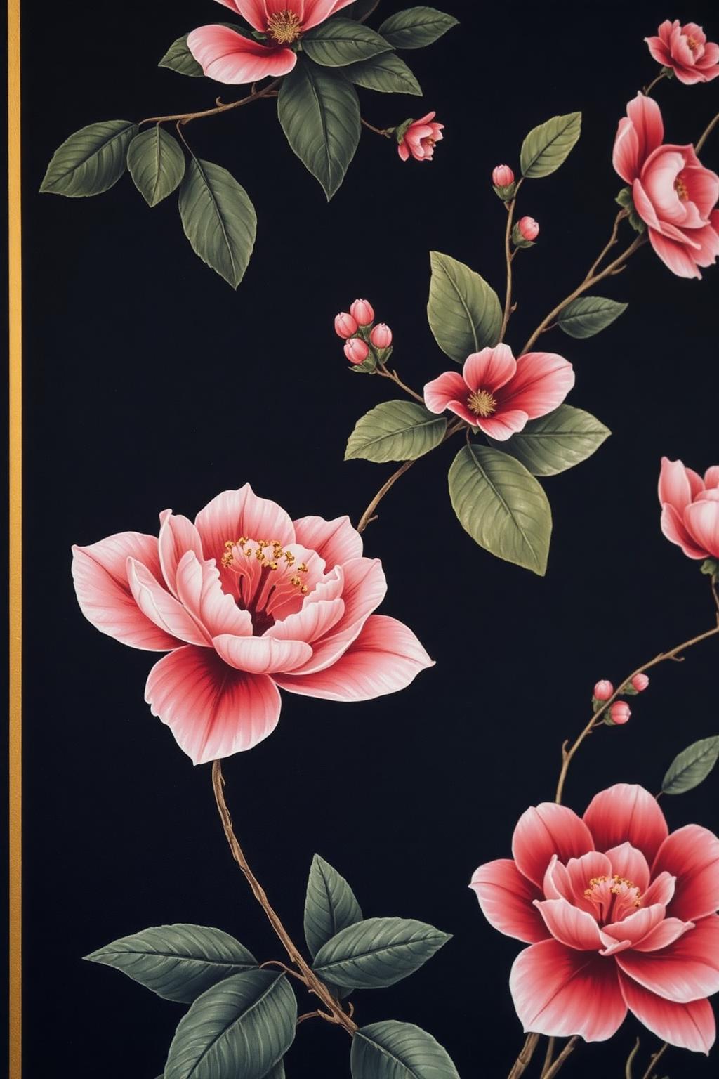 Luxury hand-painted wallpaper with gold leaf botanical detail